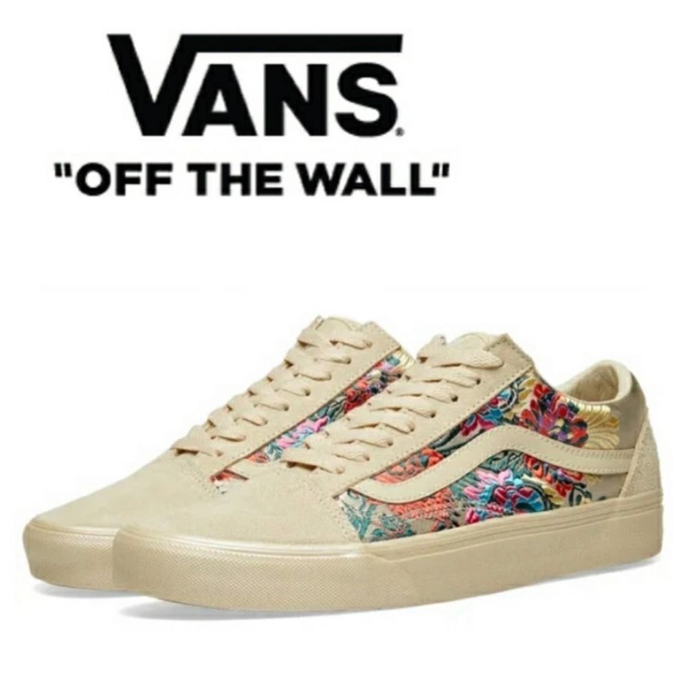 Vans RARE Festival Satin Gold Floral Old Skool Suede Skate Shoe Sneakers Sz 5.5